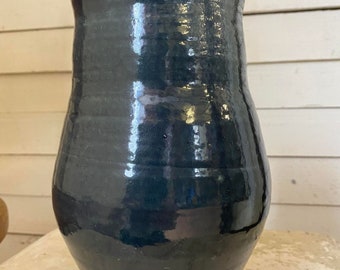 Vintage Hungarian Handmade Blue Grey Glazed Earthenware Storage Jug Vase. Confit Pot