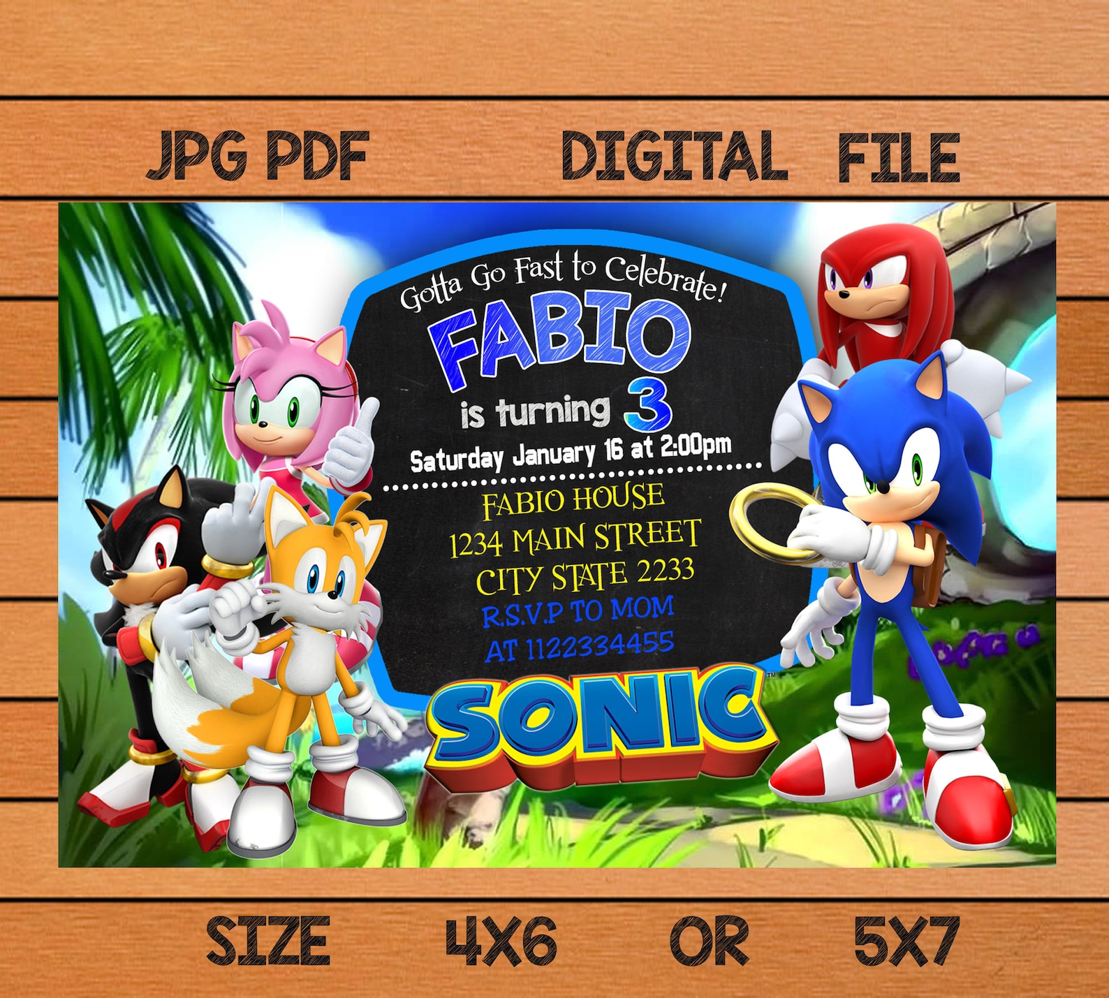 Sonic Birthday Invitation Sonic The Hedgehog Birthday Etsy