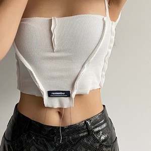 Reworked V Cut White Tank Top | Handmade | Vintage Style | Upcycle | Crop Top