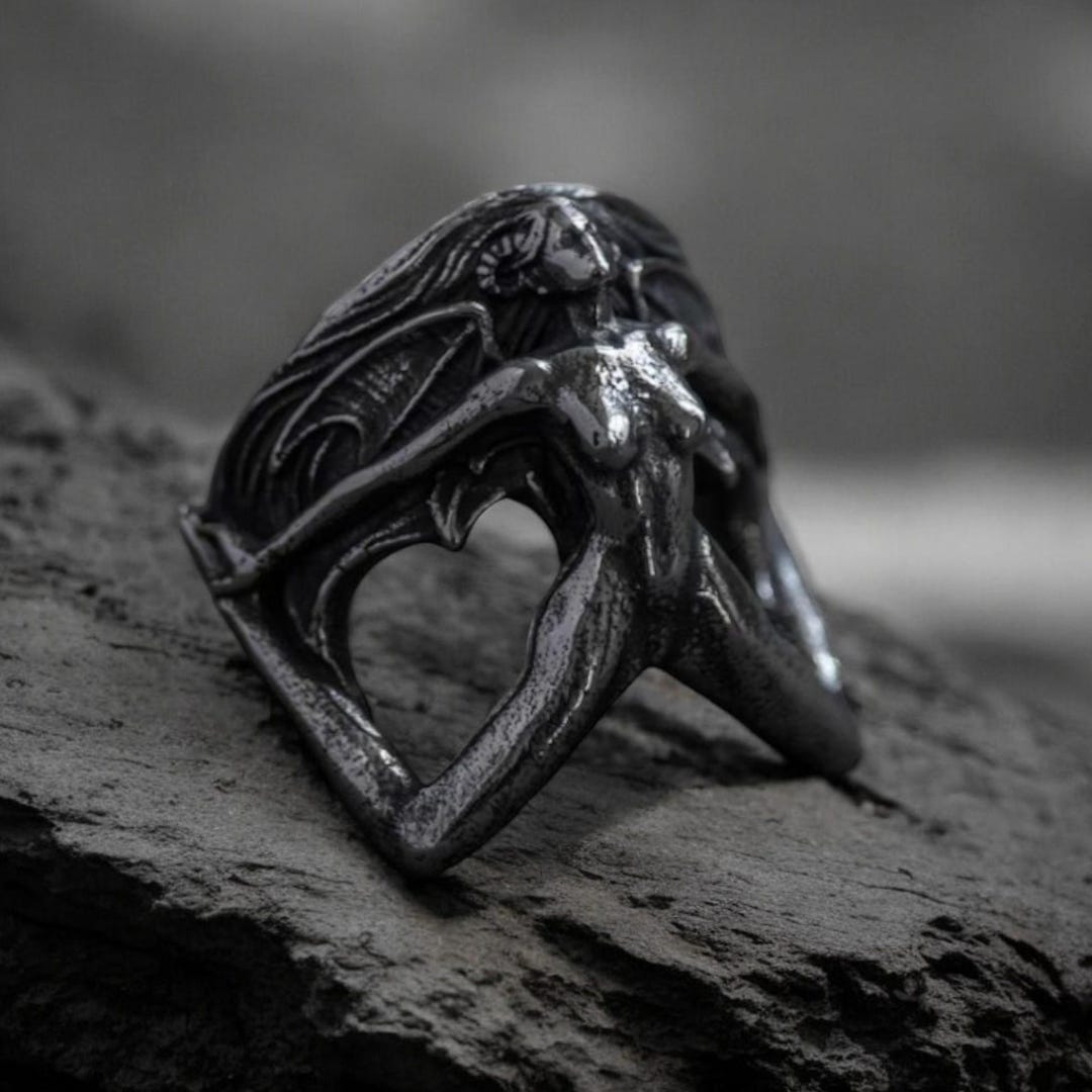 Dark Silver Mens Ringgothic Devil Girl Ring for Men, Bat Ring Stainless ...