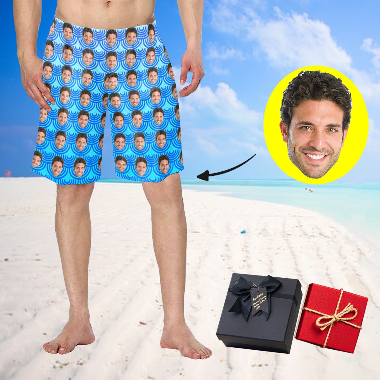 Custom Face Men's Swim Trunk Personalized Bathing Suit Etsy