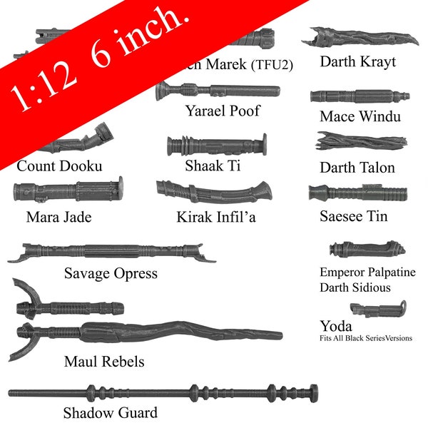 Volume 2 - Sabres laser de rechange PERSONNALISÉS. Idéal pour vos personnages Black Series de 6 pouces (1:12) Plusieurs poignées/couleurs (impression 3D)