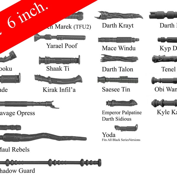 Volume 2- CUSTOM Replacement Lightsabers. Great for your Black Series 6 inch characters(1:12) Multiple Hilts/Colors (3D Printed)
