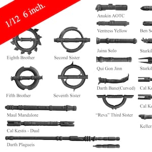 Volume 3 - CUSTOM Replacement Lightsabers. Great for your Black Series 6 inch characters(1:12) Multiple Hilts/Colors (3D Printed)
