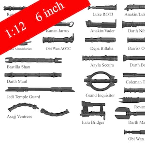 Volume 1 - CUSTOM Replacement Lightsabers. Great for your Black Series 6 inch characters(1:12) Multiple Hilts/Colors (3D Printed)