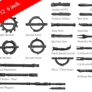 Volume 3 - CUSTOM Replacement Lightsabers. Great for your Black Series 6 inch characters(1:12) Multiple Hilts/Colors (3D Printed)