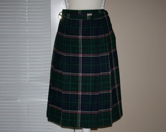 vintage wool skirt pleated skirt high waist midi skirt plaid skirt uniform skirt size S Made in USA John Meyer