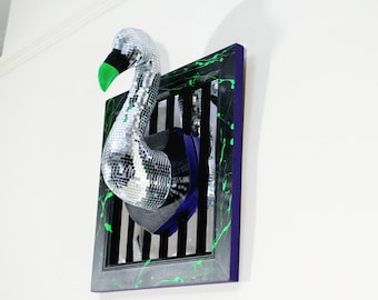Disco Flamingo Head Wall Art, Mirror Sculpture