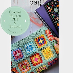 Granny Square crochet zipper clutch bag,pdf crochet bag pattern with video tutorial.