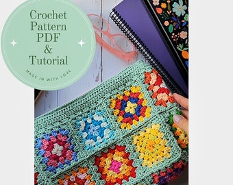 Bolso clutch con cremallera a crochet pdf, patrón de bolso forrado a crochet con foto, video tutorial.