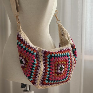 Boho Chic Granny Square Crochet Hobo Bag Versatile Festival and Everyday Accessory