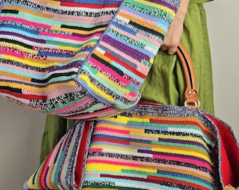 Crochet Weekender Bag, Striped Crochet Bag, Boho Weekend Bag, Oversized Beach Bag, Handmade Weekender, Gift For Traveler