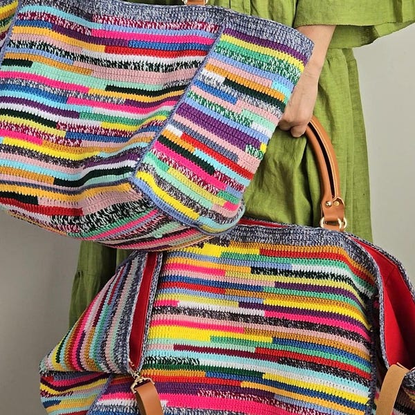 Crochet Weekender Bag, Striped Crochet Bag, Boho Weekend Bag, Oversized Beach Bag, Handmade Weekender, Gift For Traveler