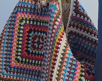 Large Colorful Vintage Weekend Crochet Tote Bag with Colorful Granny Stitch Design ,Huge Crochet Duffle bag, MADE TO ORDER!