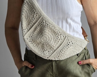 Bohemian Granny Square Crochet Cream Bum Bag Versatile Festival , Fanny Bag and Everyday Accessory