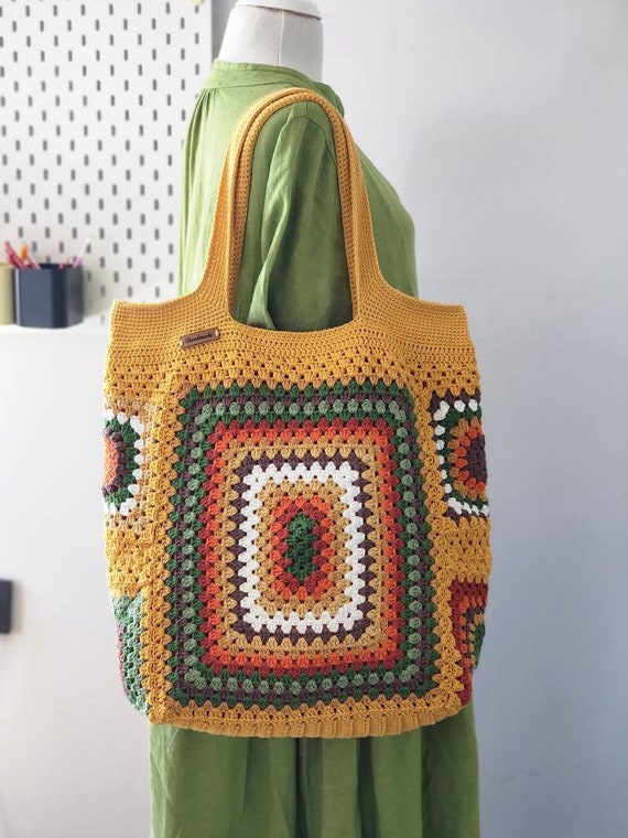 Colorful Crochet Granny Square Shoulder Tote Bag for the Beach - Etsy