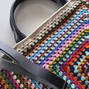 Crochet Weekender Bag, Handmade Travel Tote, Large Crochet Bag with Leather Straps, Overnight Boho Bag image 11