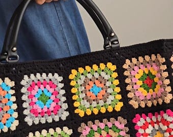 Handmade Crochet Weekender Bag –XXL Travel Tote with Leather Straps –Oversized Carry-All Bag –Large Overnight Boho Bag –Knittrolley Original