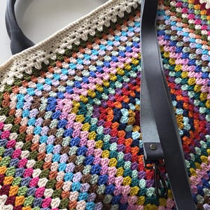 Crochet Weekender Bag, Handmade Travel Tote, Large Crochet Bag with Leather Straps, Overnight Boho Bag image 17