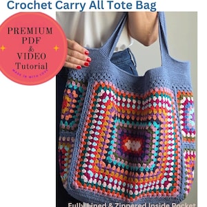 かぎ針編みバッグのパターン（PDF）｜裏地付きかぎ針編みトートバッグ｜ファスナーポケットの作り方｜かぎ針編みハンドバッグのパターン