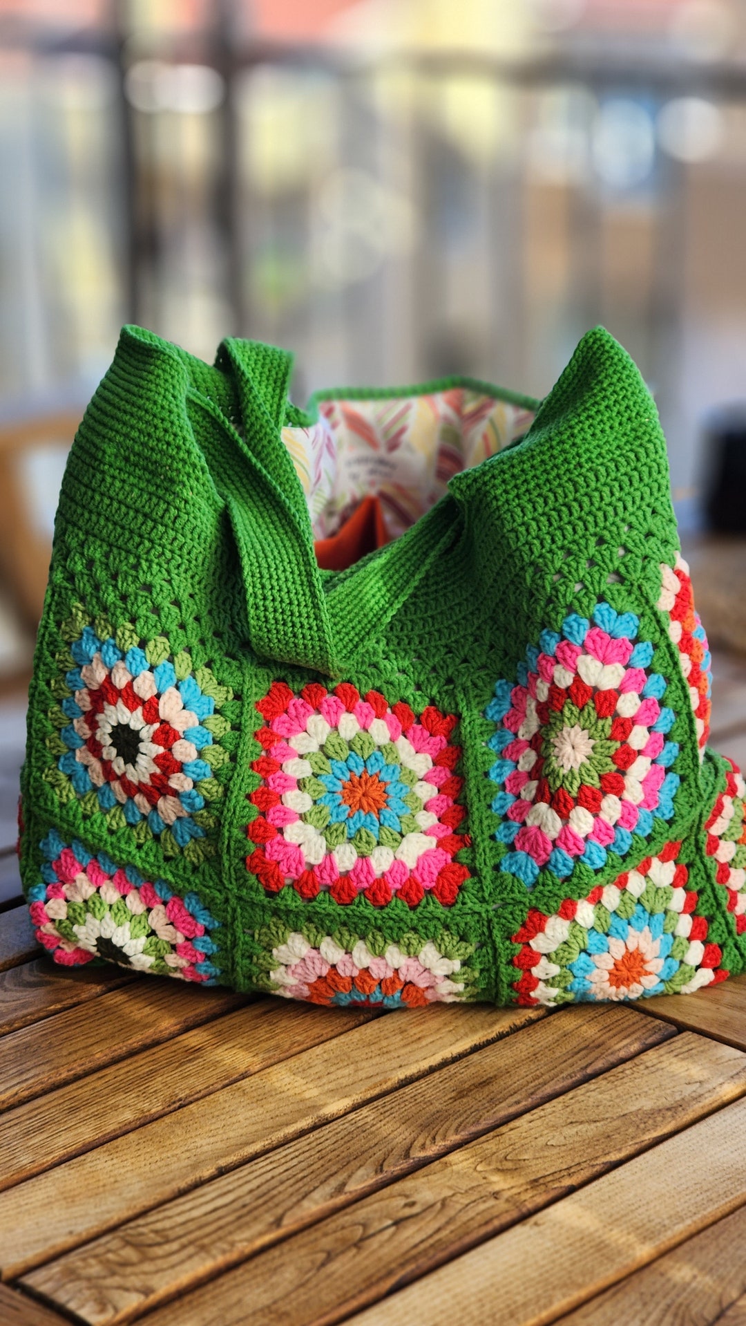 Green Based Colorful Crochet Granny Square Shoulder Bagmarket - Etsy