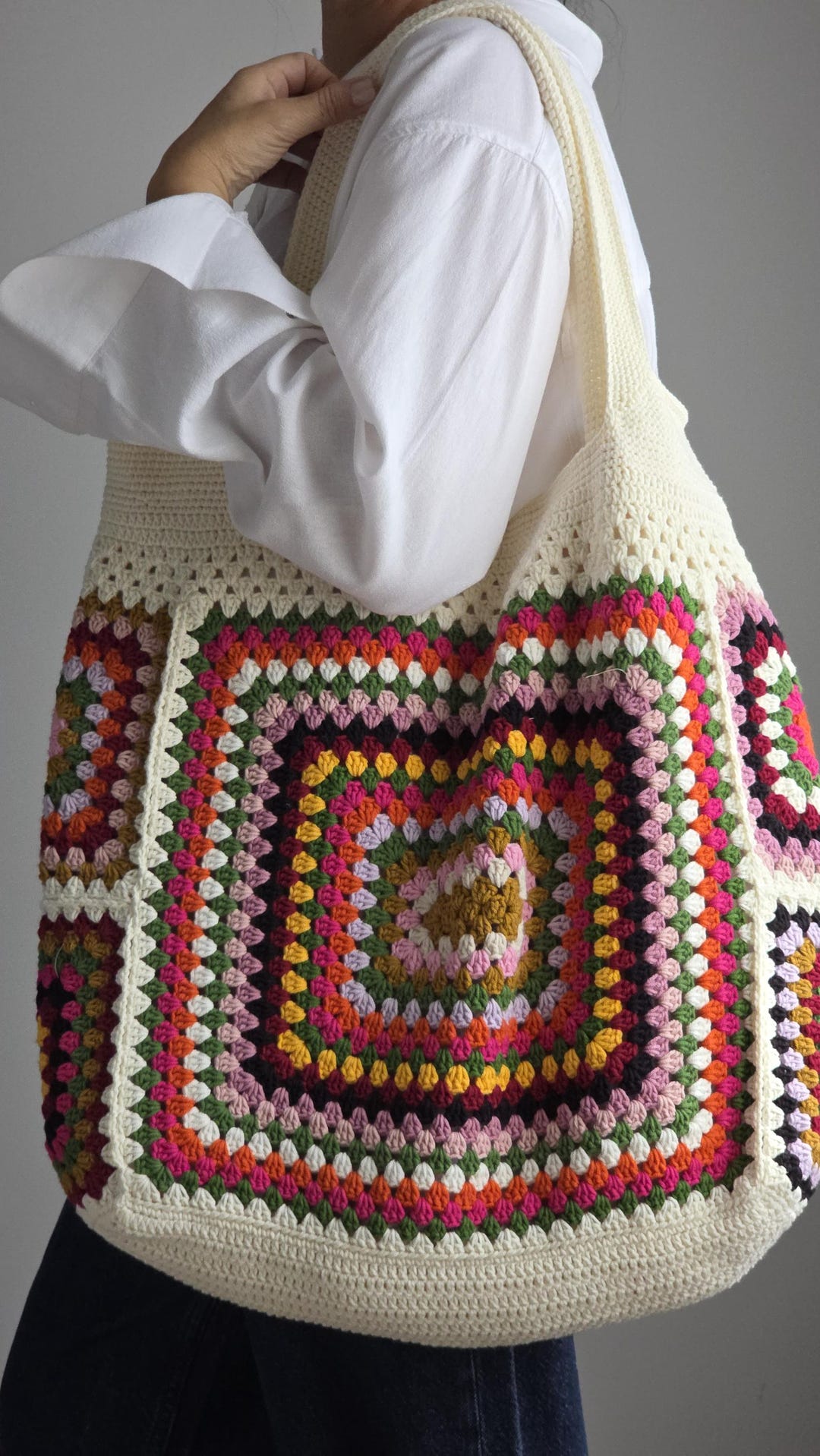 Bolso tote de crochet colorido – Hecho a mano en mezcla de algodón