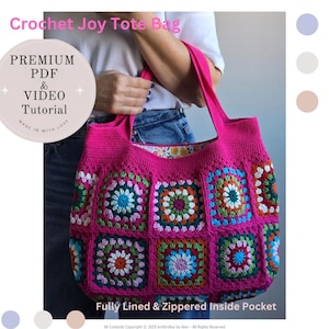 Crochet Tote Pattern, Modern Crochet Bag Making Guide, Lined Tote Tutorial, Zippered Pocket PDF Download