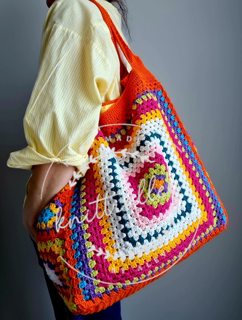 Colorful Crochet Granny Square Shoulder Bag for the Beach or - Etsy