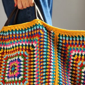 Large Colorful Vintage Weekend Crochet Tote Bag with Colorful Granny Stitch Design ,Huge Crochet Duffle bag,