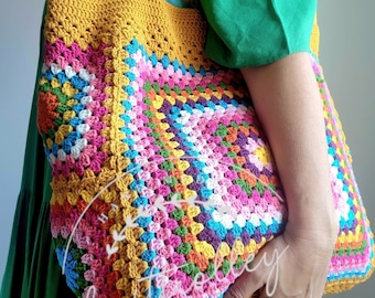 Colorful Crochet Carry all shopper Market bag