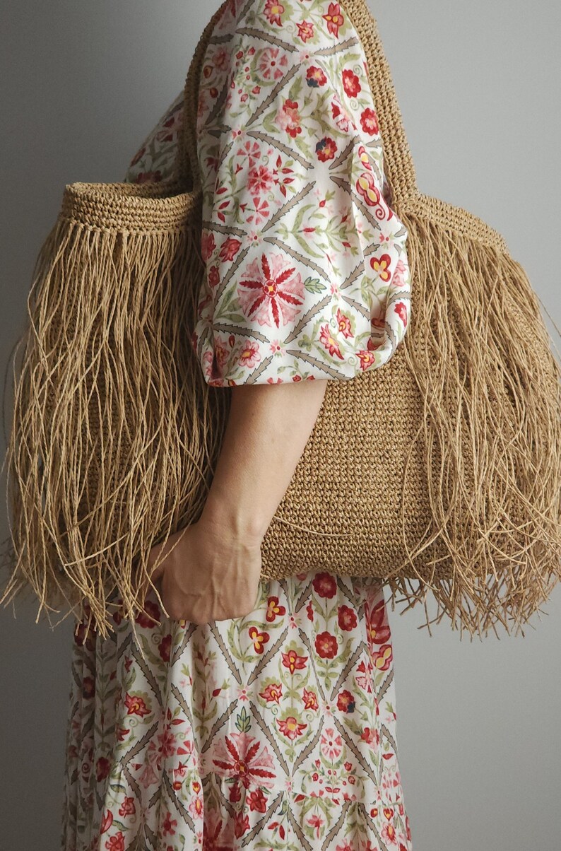 Large Crochet Raffia Tassel Shopper bag Shoulder Bag for the Beach or as a Chic Market bag in color options pre order zdjęcie 4