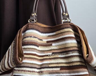 Handmade Crochet Weekender Bag: Striped Boho Travel Tote