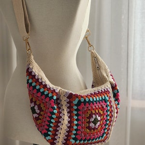 Boho Chic Granny Square Crochet Hobo Bag Versatile Festival and Everyday Accessory pre - order