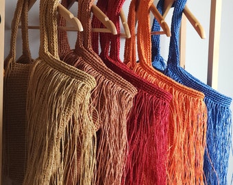 Grote gehaakte Raffia Tassel Shopper tas Schoudertas voor het strand of als chique markttas in kleuropties - vooraf bestellen