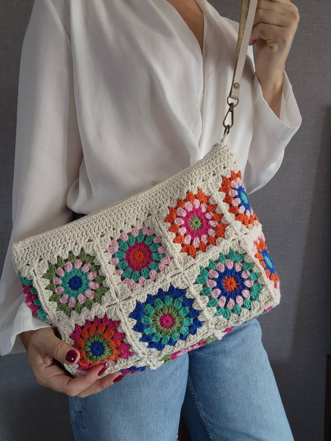 Colorful Granny Square Crochet Clutch All Day Toiletry Pouch - Etsy