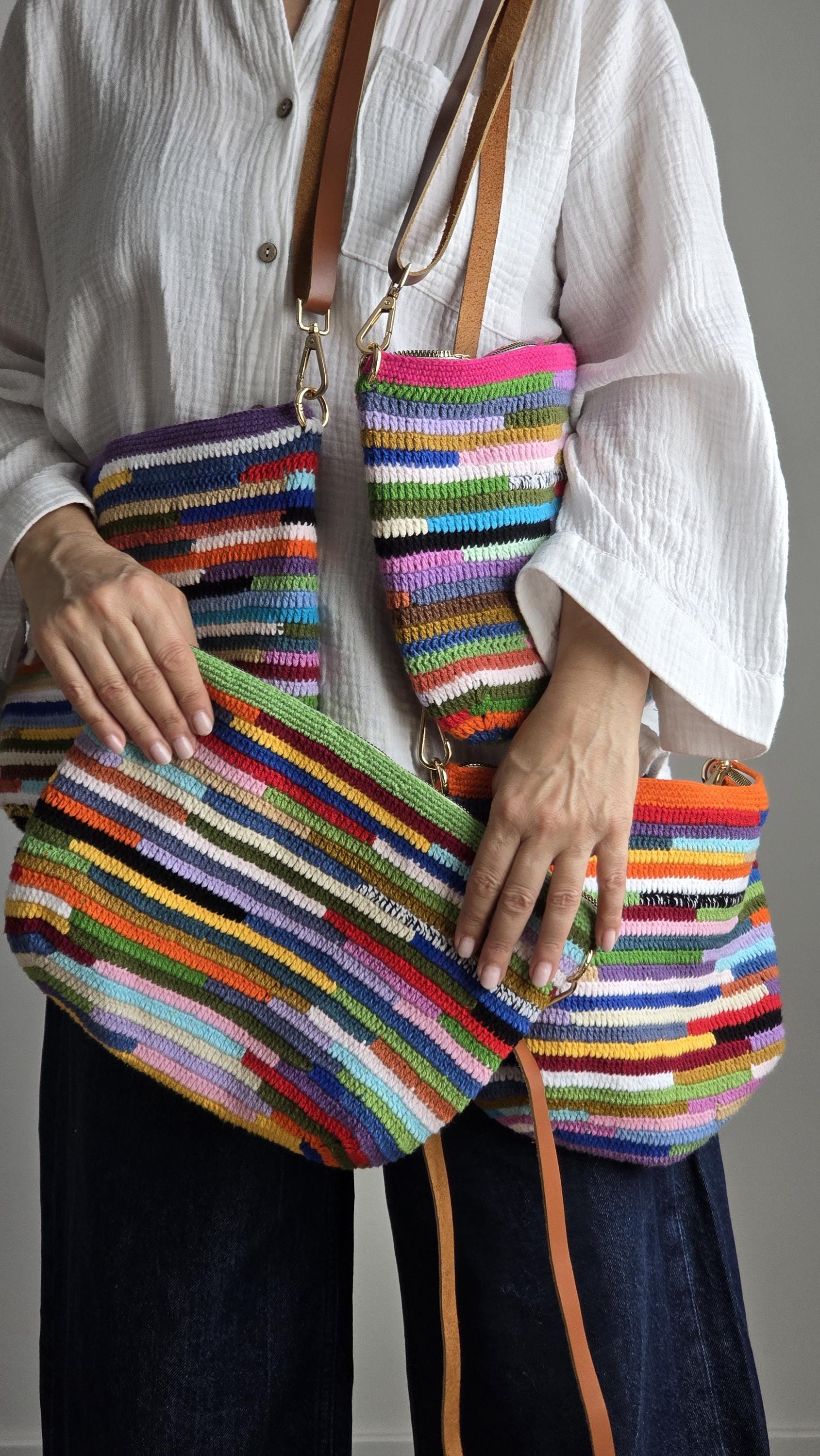 Handmade Crochet Rainbow Pouch – Colorful Zip Bag – Boho Crossbody Clutch – Multicolor Shoulder Bag – Travel Organizer – Gift for Her