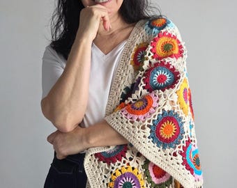 Handmade Colorful Crochet Shawl – Boho Lightweight Wrap – Soft & Cozy – Statement Accessory pre-order