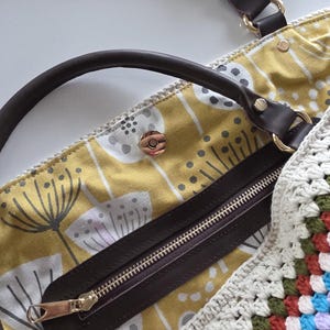 Crochet Weekender Bag, Handmade Travel Tote, Large Crochet Bag with Leather Straps, Overnight Boho Bag image 14