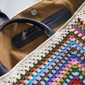 Crochet Weekender Bag, Handmade Travel Tote, Large Crochet Bag with Leather Straps, Overnight Boho Bag Navy short handle