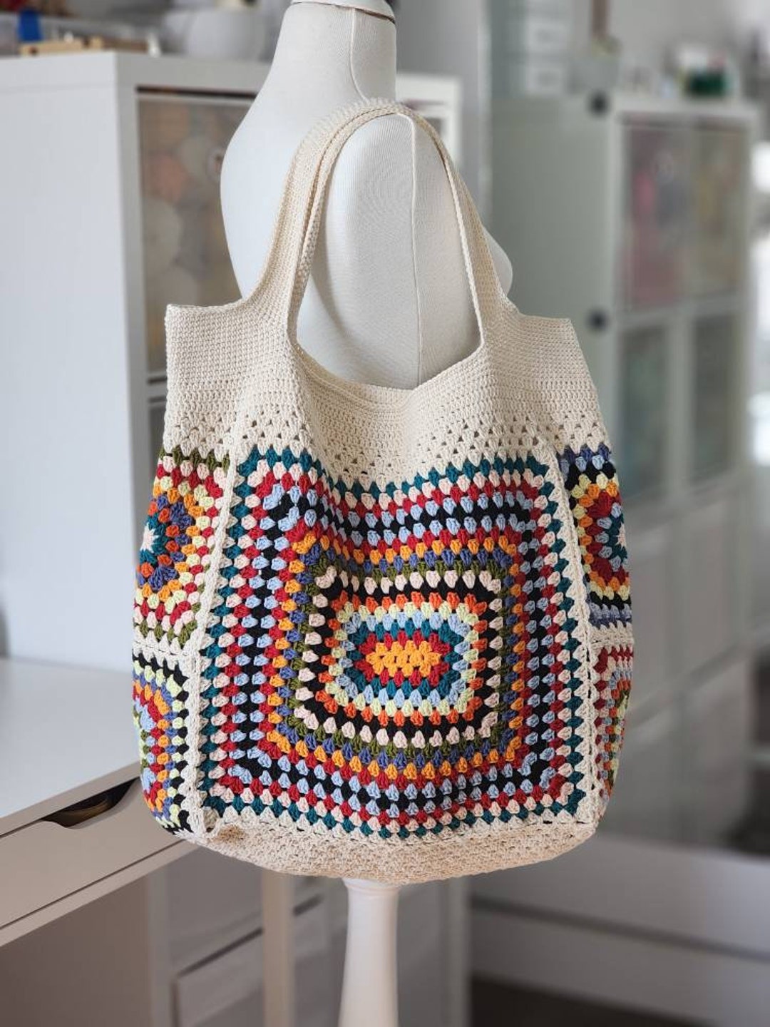 Colorful Large Crochet Granny Square Shoulder Bag for the - Etsy