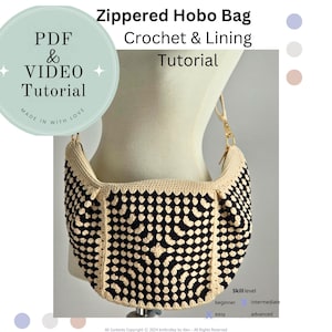 Crochet Zippered boho hobo bag pdf,lined crochet purse pattern with photo,video tutorial.Crochet Boho Hobo Bag with Zipper - DIY Video
