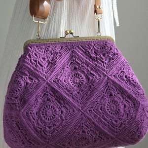 Crochet Granny Square Clutch: Purple Vintage Clasp Pouch Bag