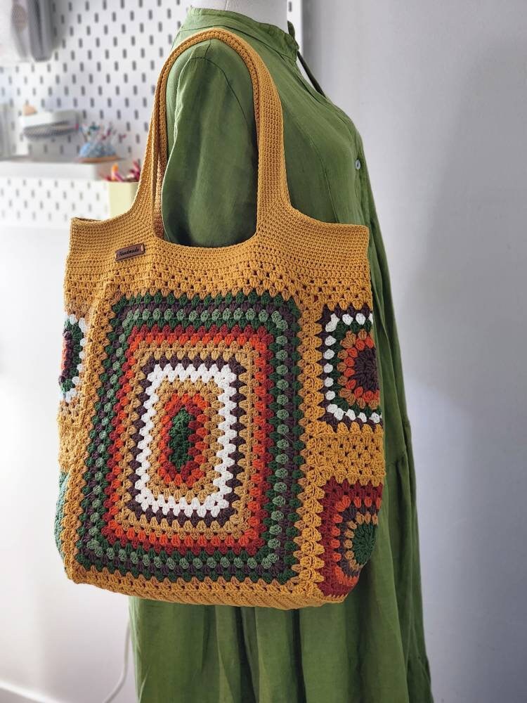 Colorful Crochet Granny Square Shoulder Tote Bag for the Beach - Etsy