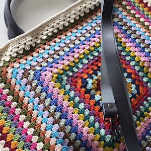 Crochet Weekender Bag, Handmade Travel Tote, Large Crochet Bag with Leather Straps, Overnight Boho Bag image 13