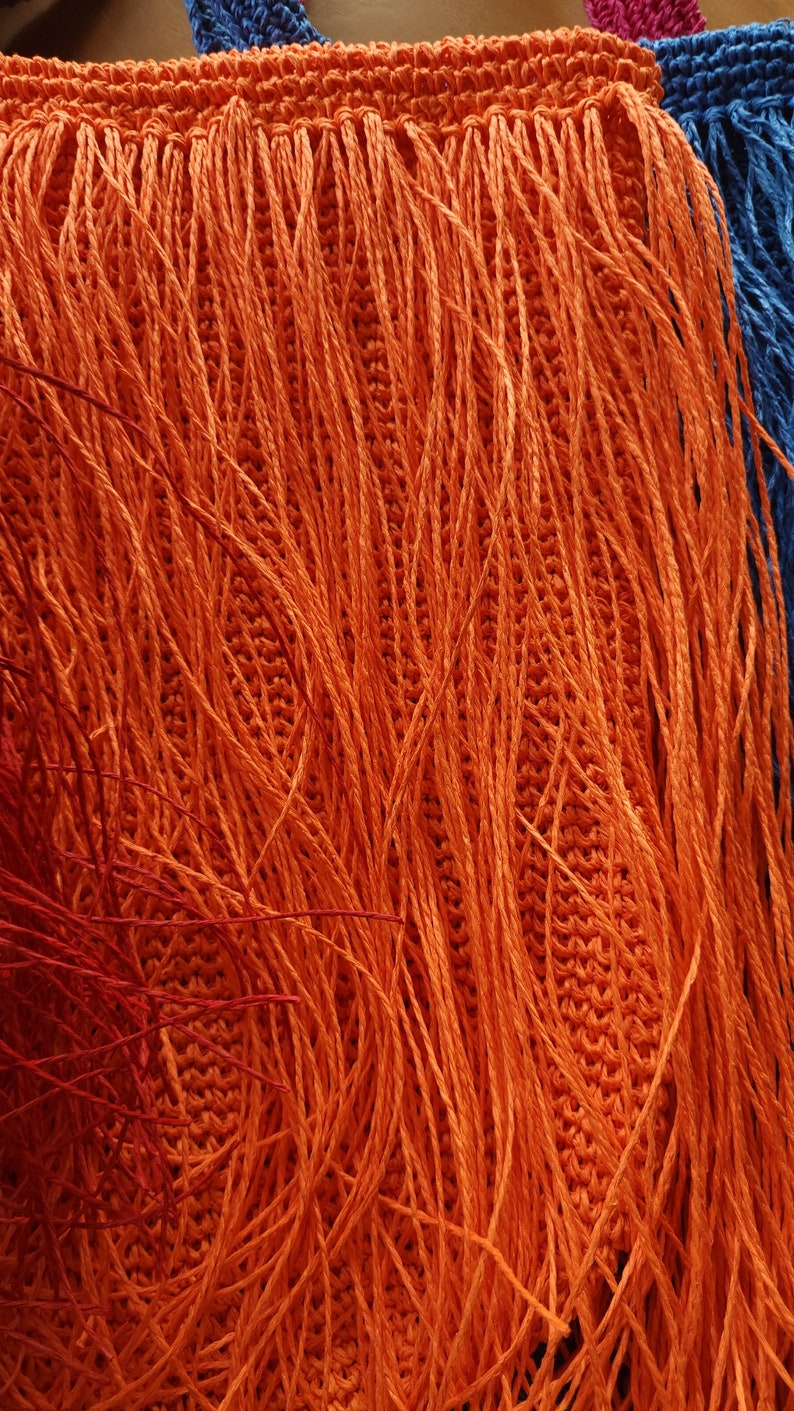 Large Crochet Raffia Tassel Shopper bag Shoulder Bag for the Beach or as a Chic Market bag in color options pre order Pomarańczowy