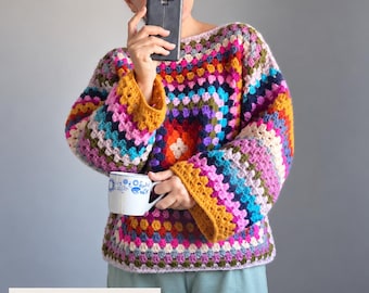 Granny Square Sweater Crochet Pattern, Oversized Pullover & Vest, PDF with Video Tutorials