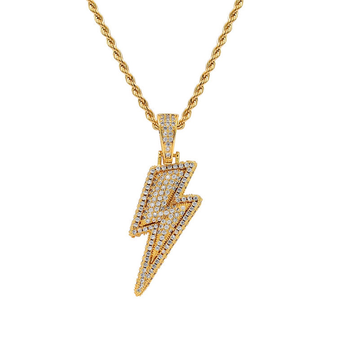 LIGHTNING BOLT Silver White Pave CZ Pendant Necklace Gold Etsy
