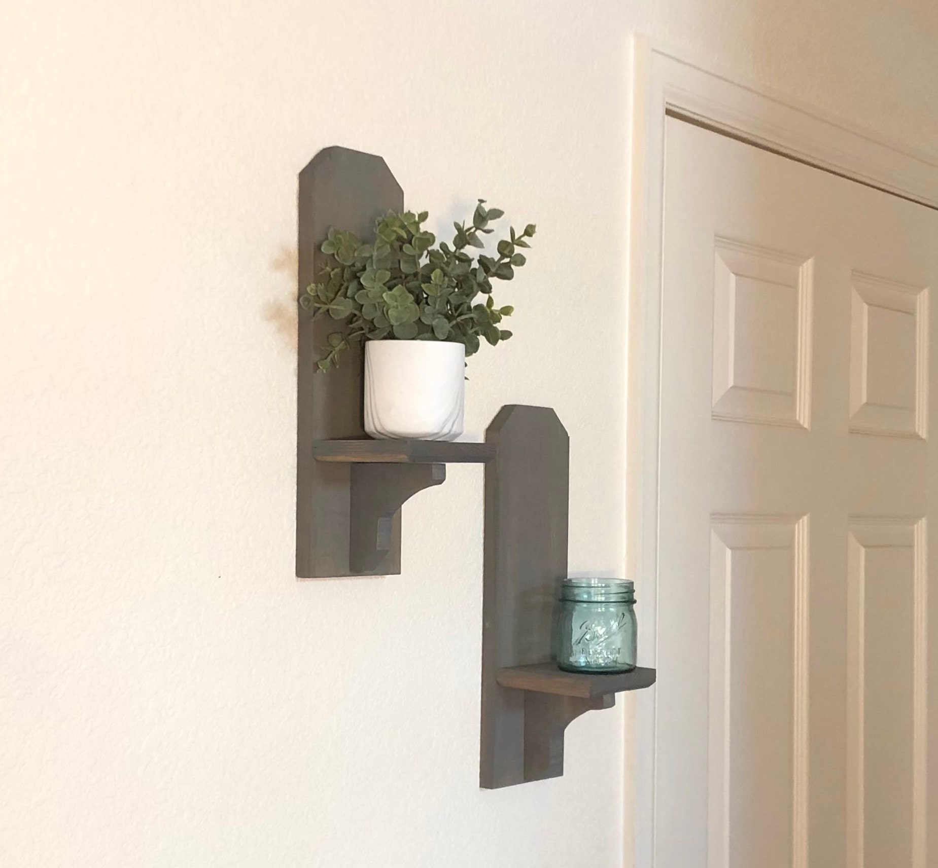 Wood wall sconce shelf weathered rustic gray Etsy