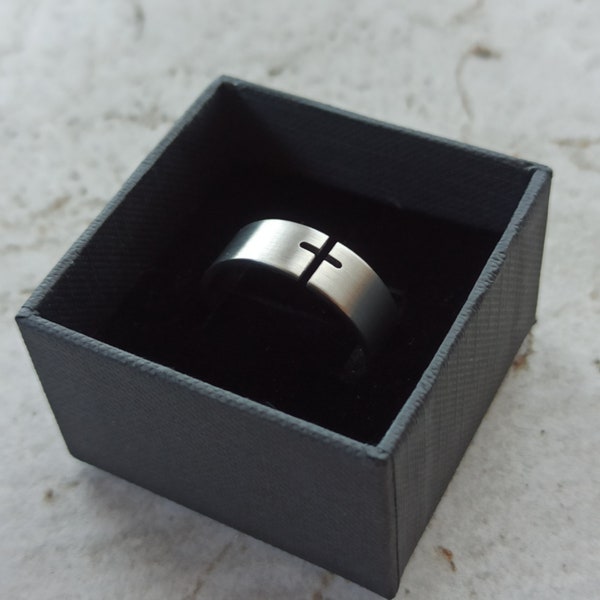 Open Titanium Ring with Cross, Religious Christian Titanium Ring