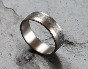 Minimalistic titanium ring, mens titanium ring with powdered titanium inlay